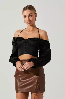 Off Shoulder Halter Long Sleeve Top - Allison