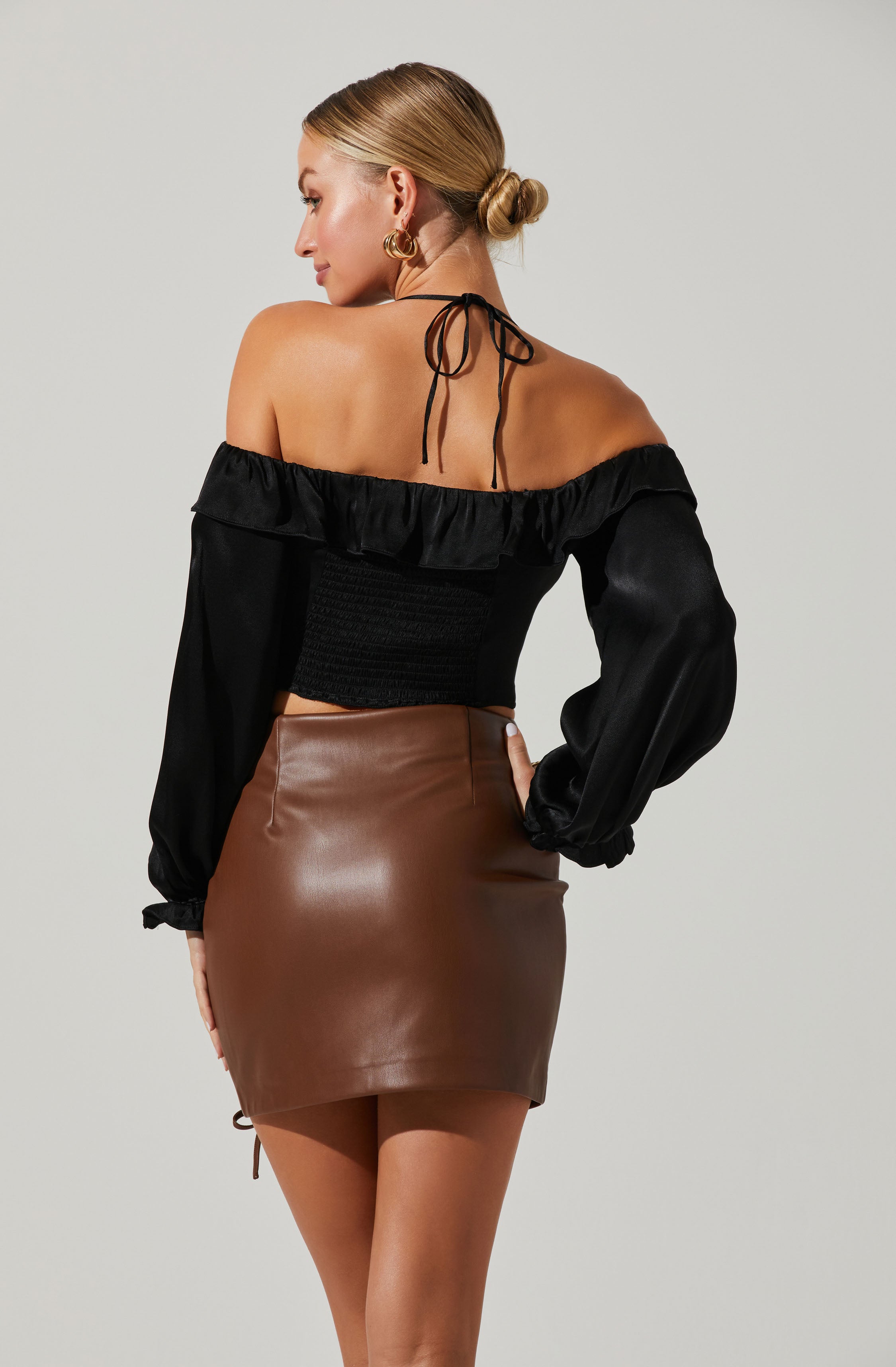 Off Shoulder Halter Long Sleeve Top - Allison