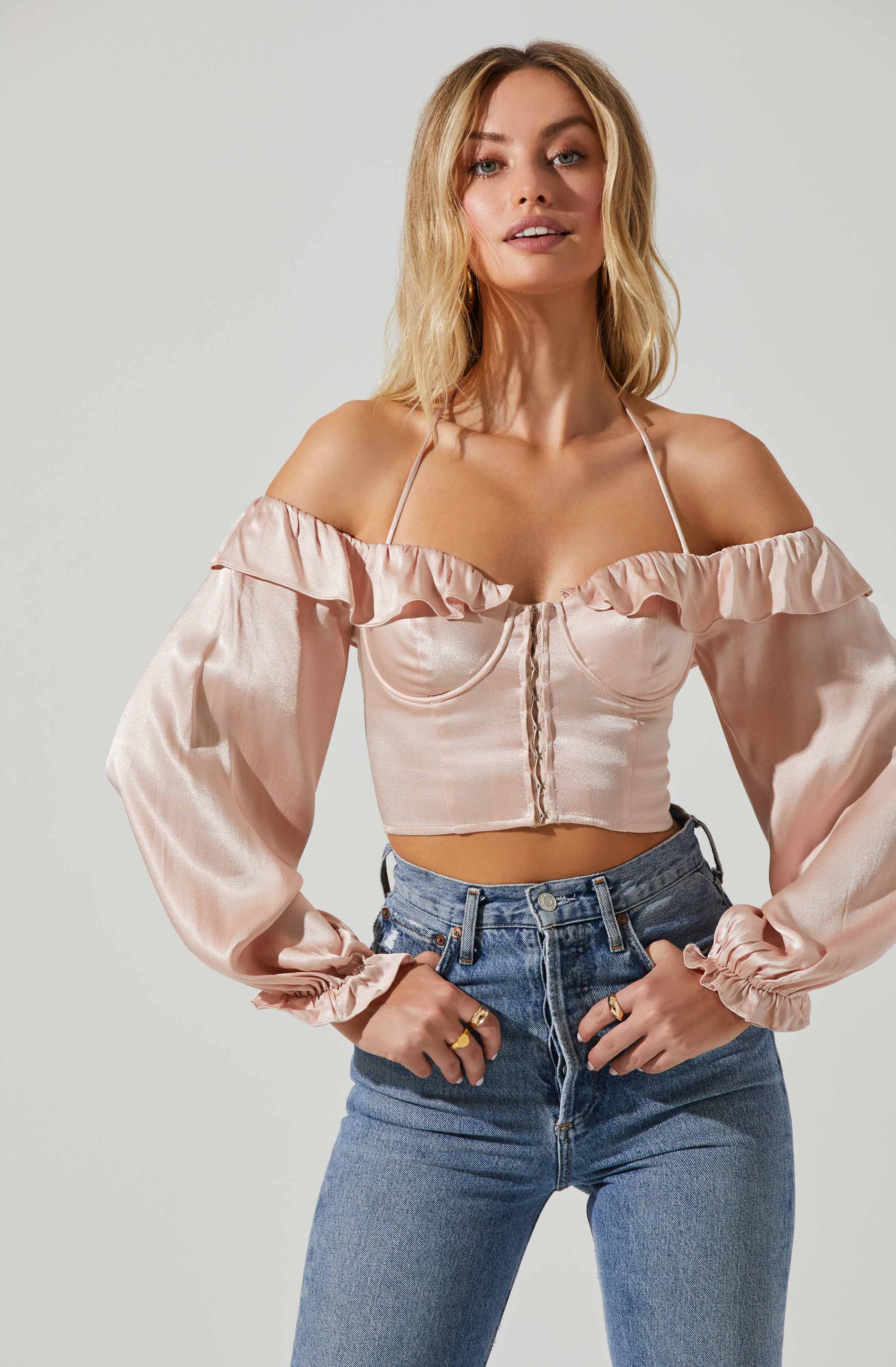 Off Shoulder Halter Long Sleeve Top - Allison