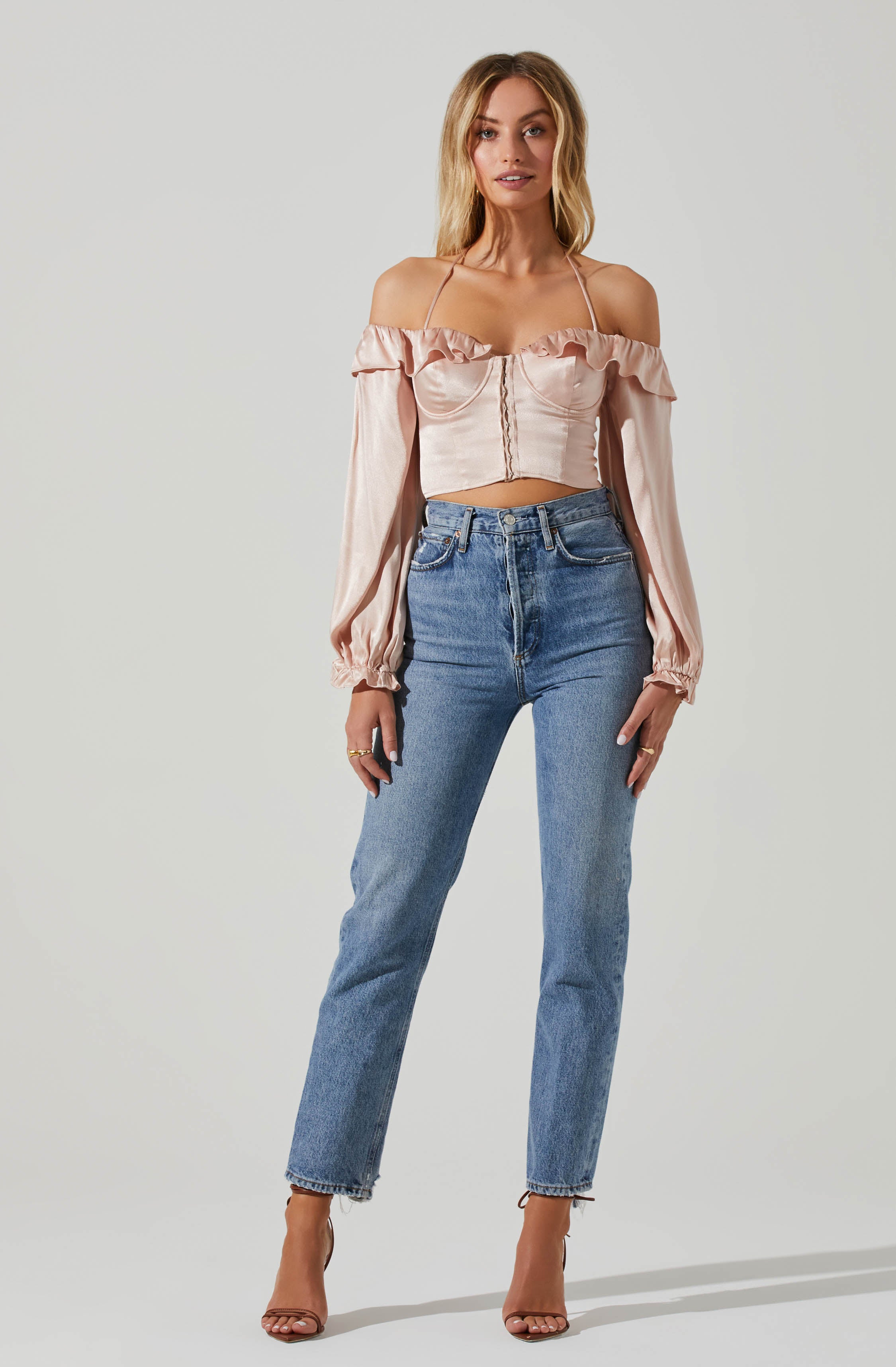 Off Shoulder Halter Long Sleeve Top - Allison