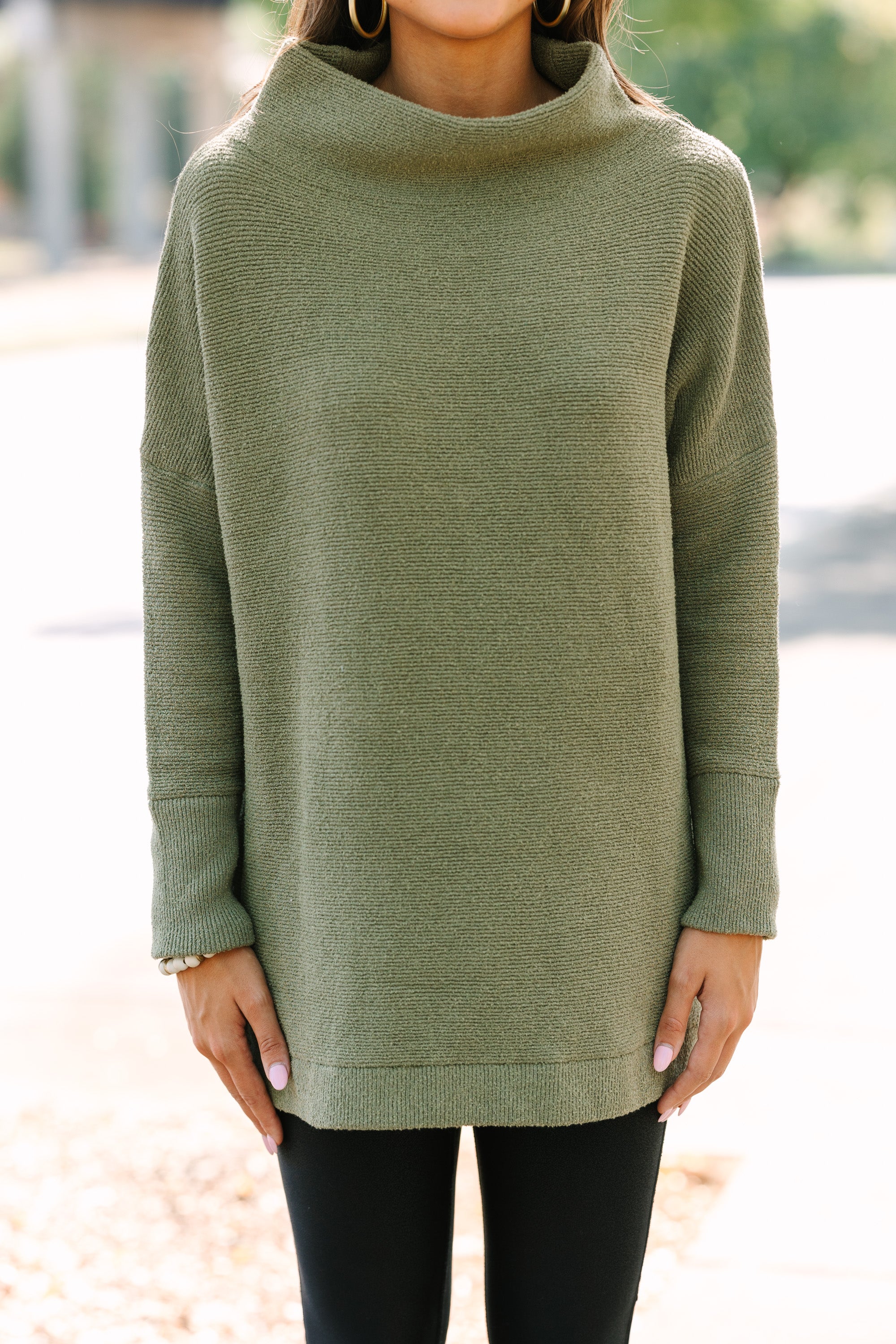 Olive Green Mock Neck Tunic, Slouchy Style, Perfect for Every Occasion, Shop Now