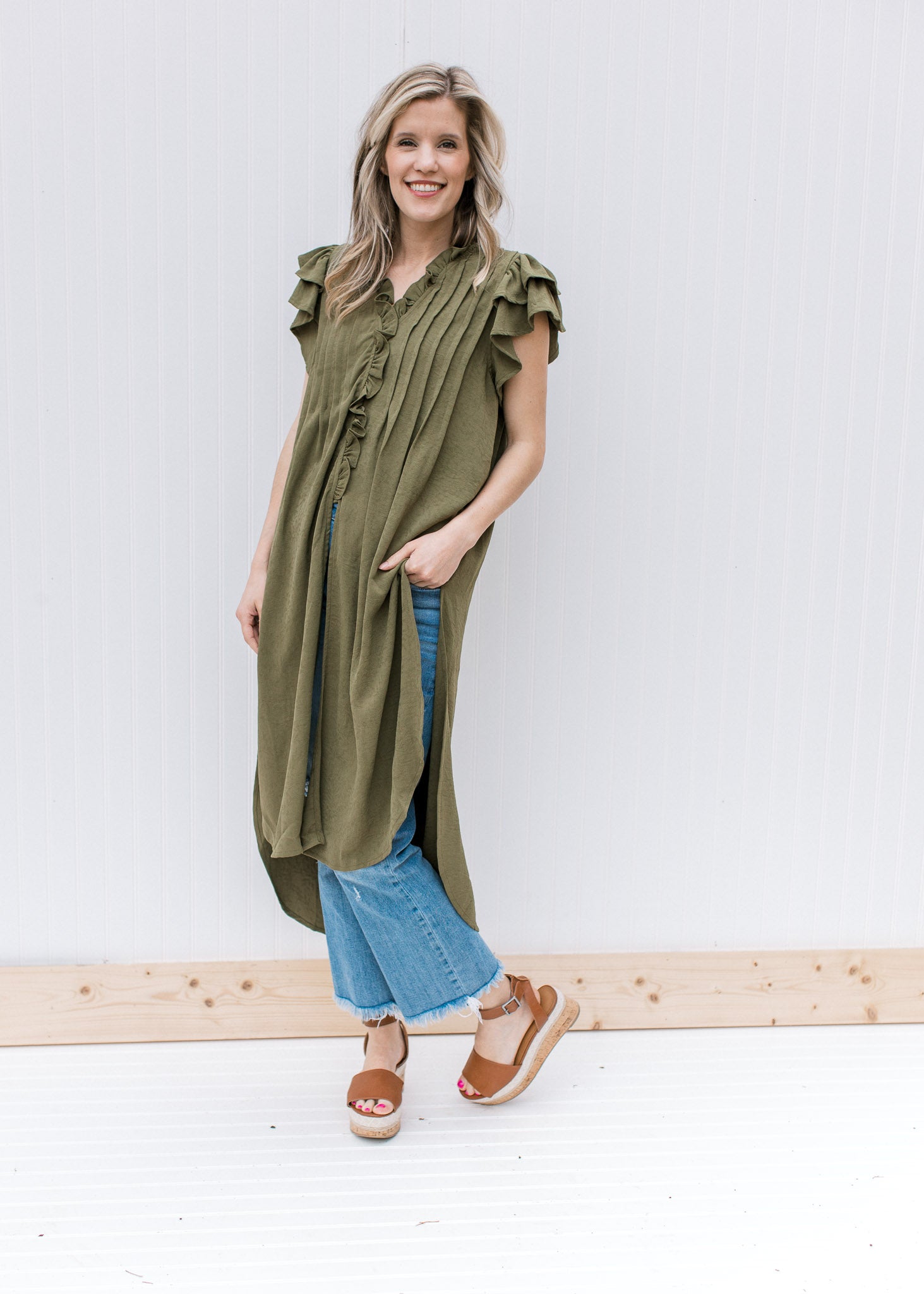 Olive Ruffle Tunic