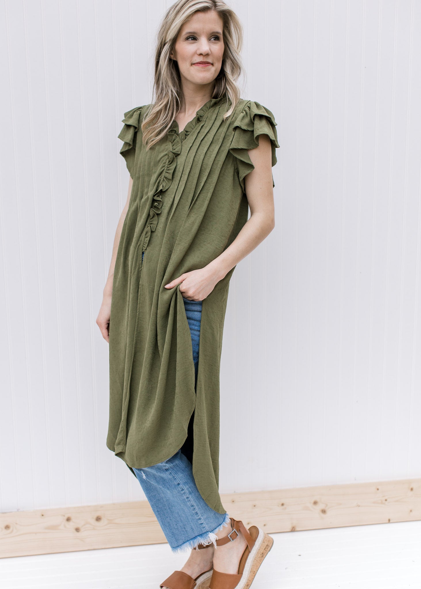 Olive Ruffle Tunic