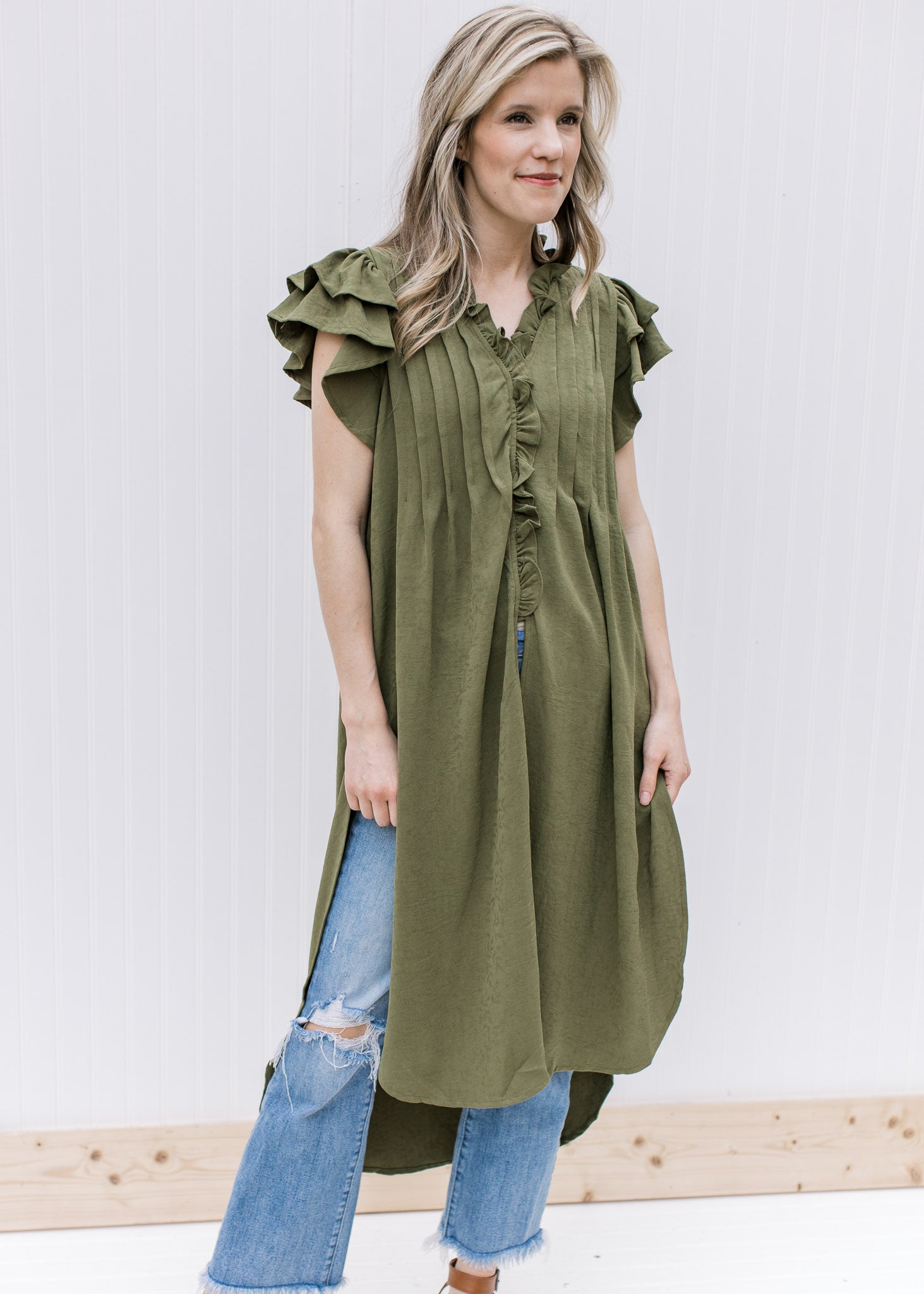 Olive Ruffle Tunic