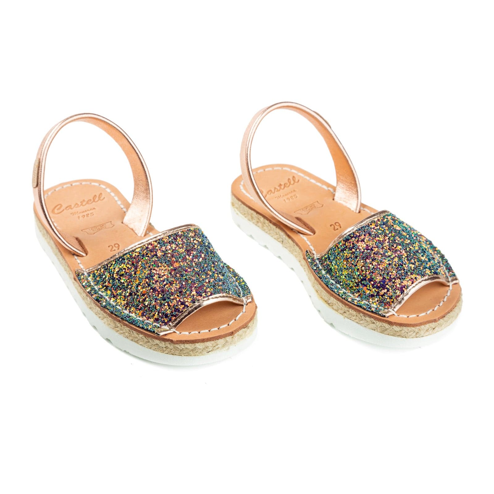 Open Toe Glitter Kids Leather Sandal - Roma 1886R Strech