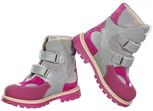 Orthopedic Boots - Autumn Winter Outdoor Shoes - High Top - Fasteners - Baby Toddler Kids - Boys Girls - Gray Pink.