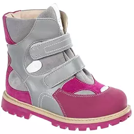 Orthopedic Boots - Autumn Winter Outdoor Shoes - High Top - Fasteners - Baby Toddler Kids - Boys Girls - Gray Pink.