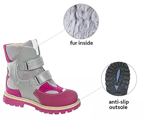 Orthopedic Boots - Autumn Winter Outdoor Shoes - High Top - Fasteners - Baby Toddler Kids - Boys Girls - Gray Pink.