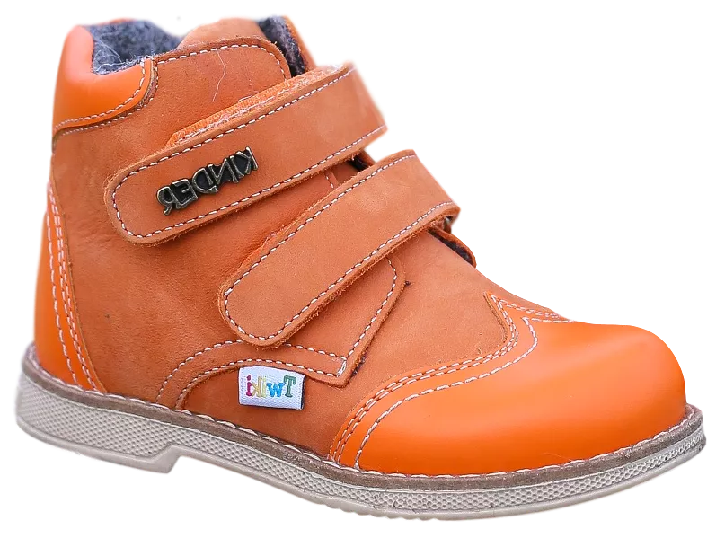 Orthopedic Boots for Kids - TW-318-6 Orange Autumn/Winter Outdoor Shoes with Two Fasteners