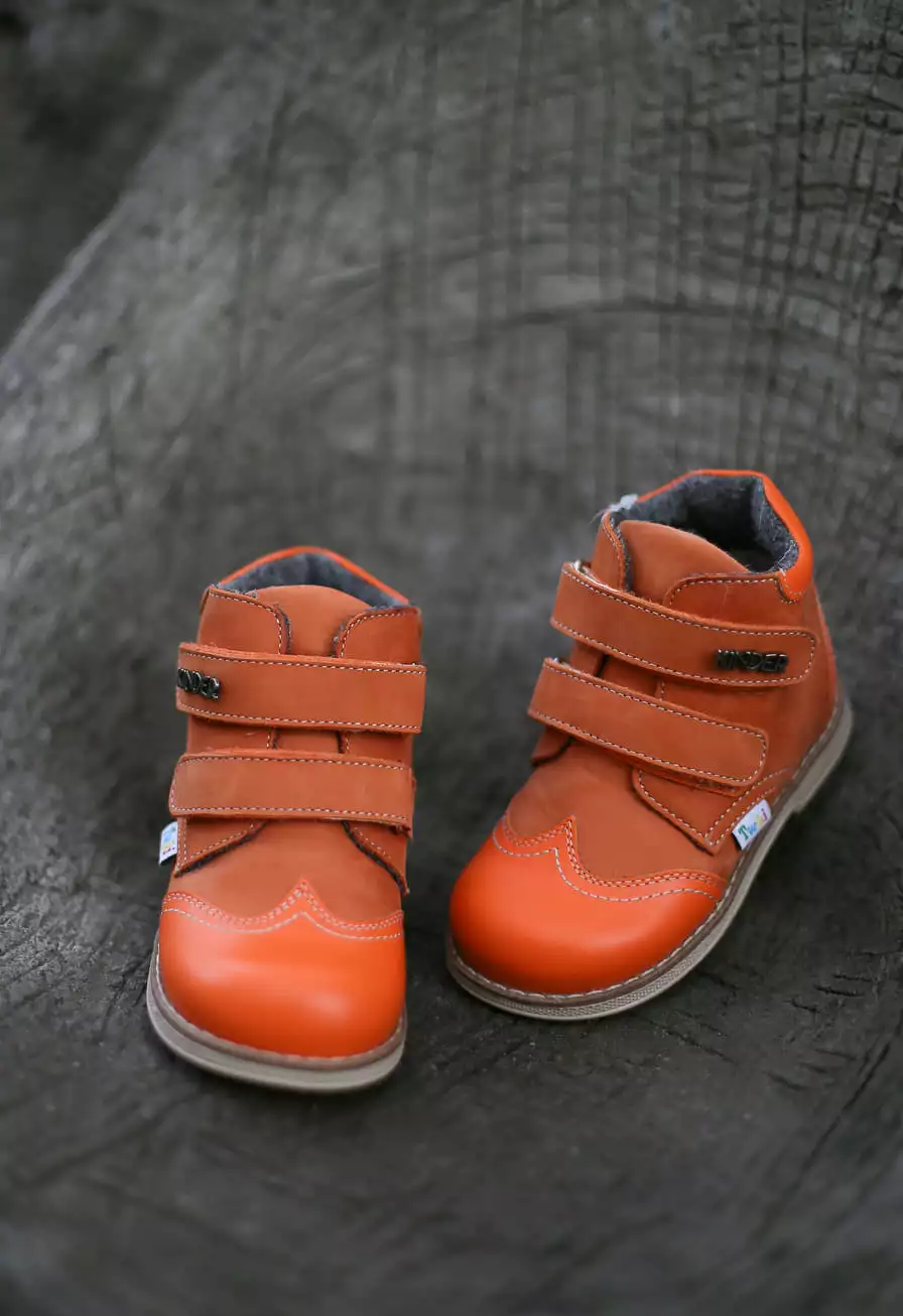 Orthopedic Boots for Kids - TW-318-6 Orange Autumn/Winter Outdoor Shoes with Two Fasteners