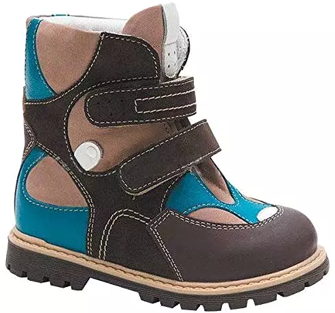 Orthopedic Boots Kids Brown/Turquoise - Autumn Winter Outdoor Shoes - High Top - Two Fasteners