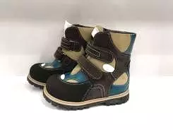 Orthopedic Boots Kids Brown/Turquoise - Autumn Winter Outdoor Shoes - High Top - Two Fasteners