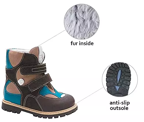 Orthopedic Boots Kids Brown/Turquoise - Autumn Winter Outdoor Shoes - High Top - Two Fasteners