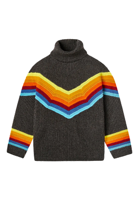 Oversized Rainbow Chevron Turtleneck Sweater