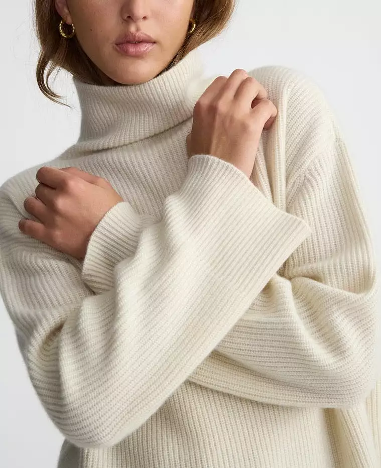 Oversized Turtleneck Sweater in Eco White.