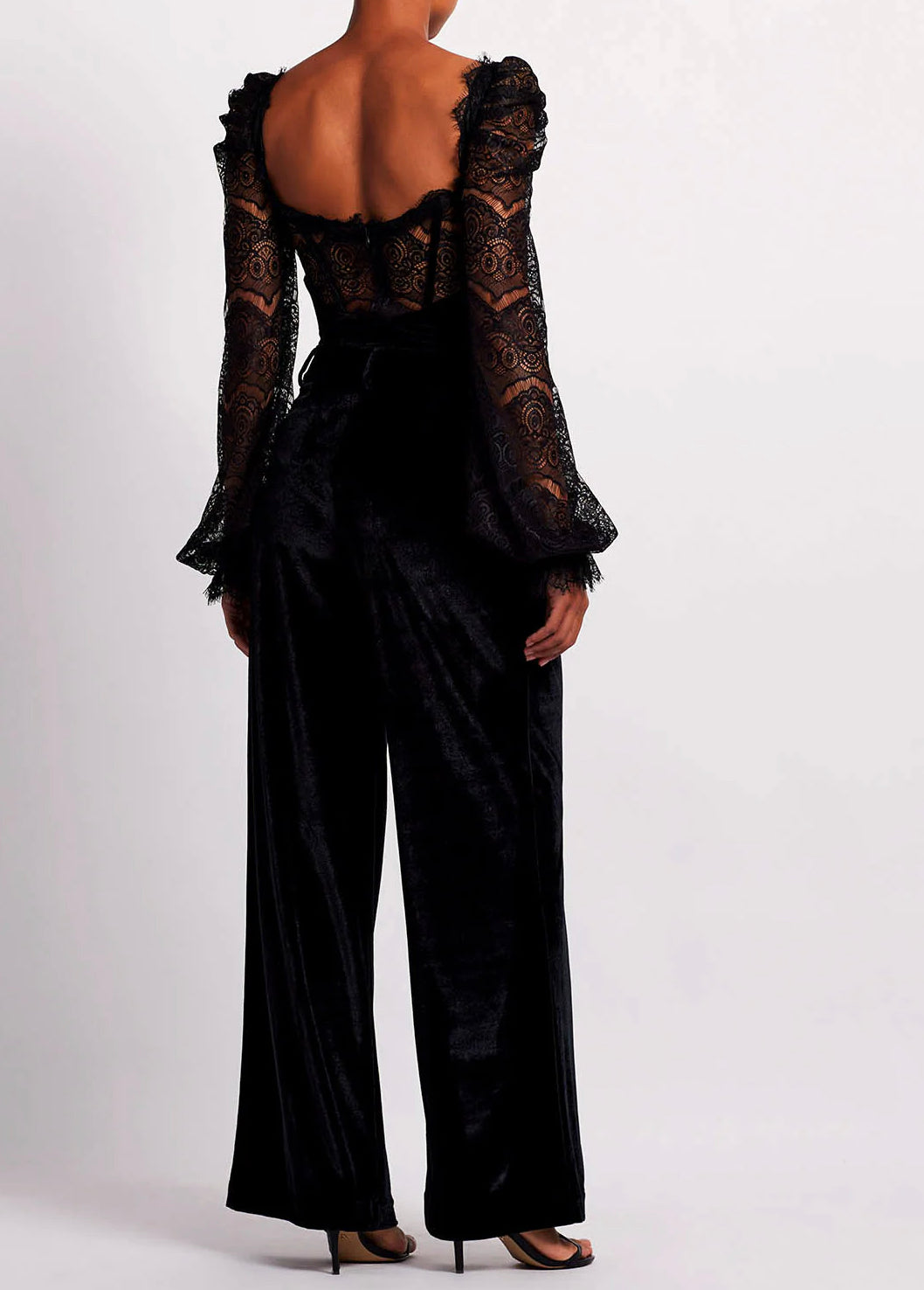 Patbo - Black Lace and Velvet Bodysuit