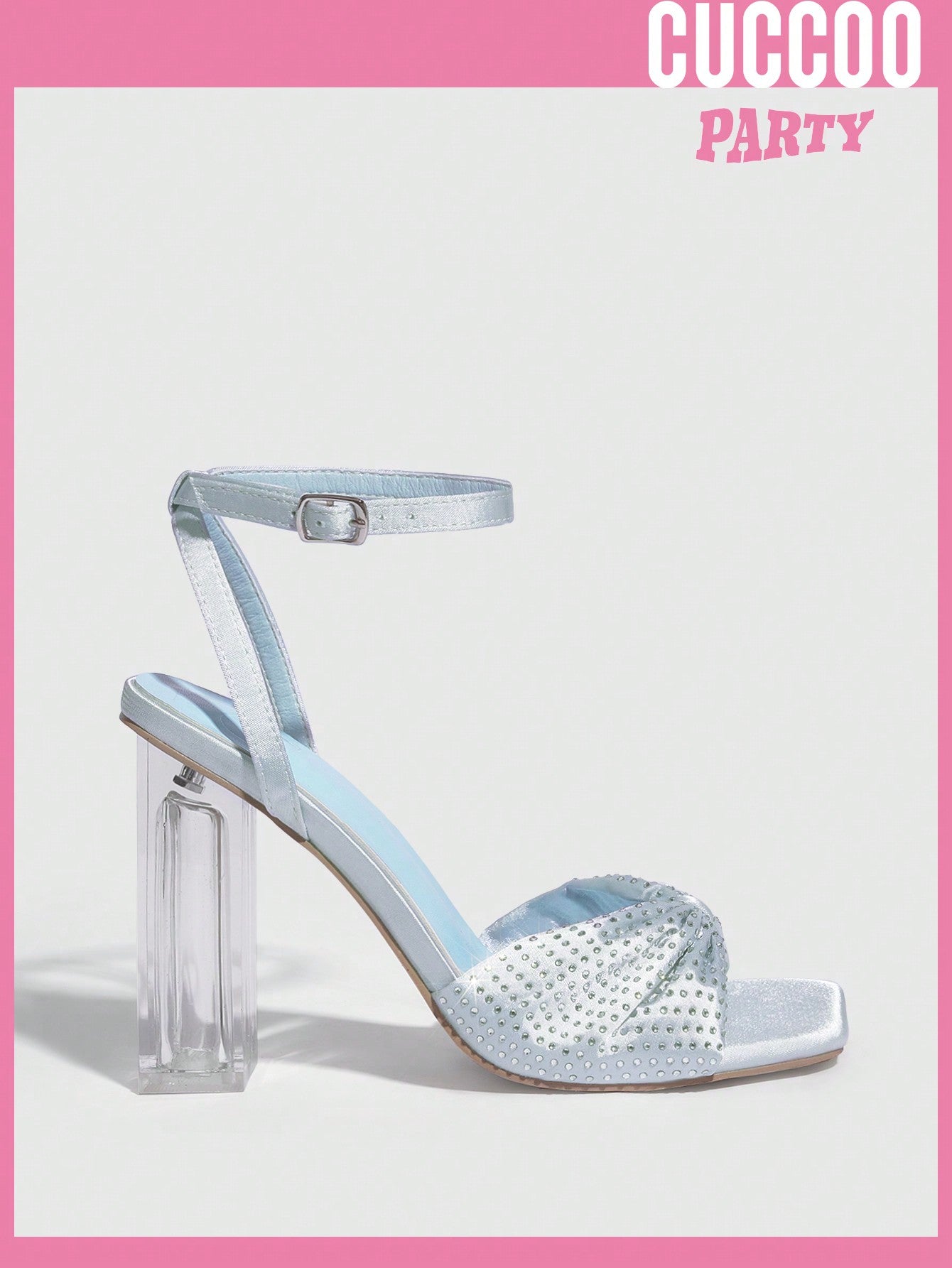 Pink and blue rhinestone butterfly knot high heeled sandals for spring and summer weddings.