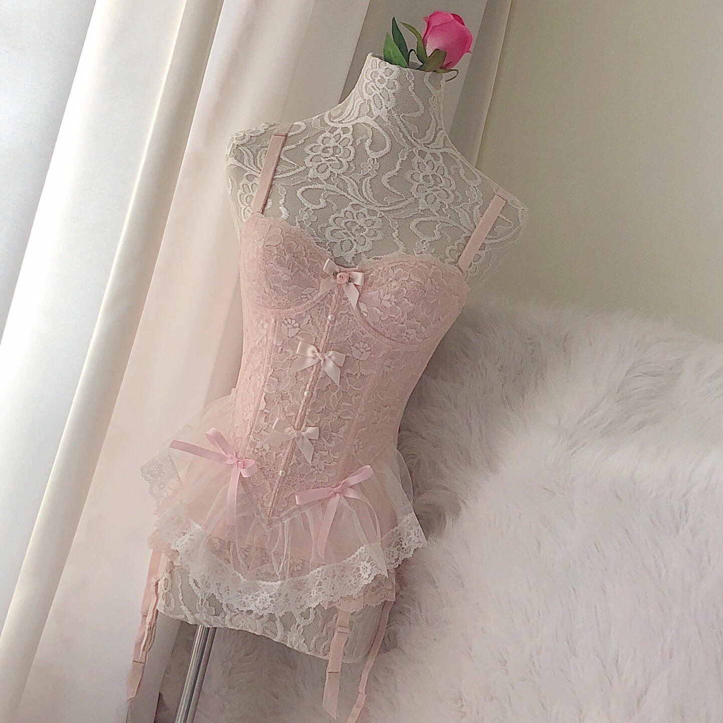 Pink lace bow girly corset - BY3290