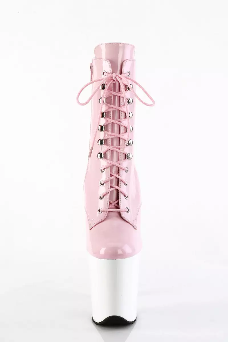 Pleaser Flamingo-1020 8inch Boots - Patent Baby Pink/White - USA