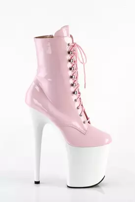 Pleaser Flamingo-1020 8inch Boots - Patent Baby Pink/White - USA