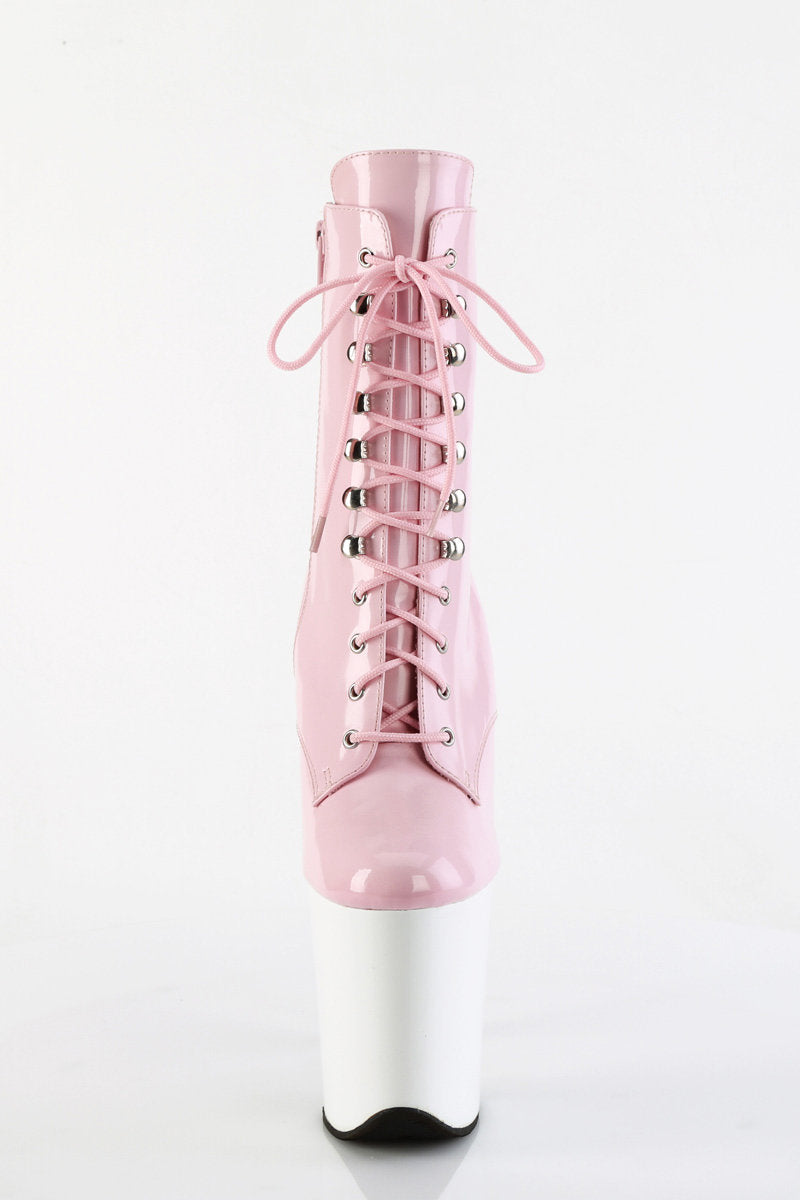 Pleaser USA Flamingo-1020 8 Boots - Patent Baby Pink/White