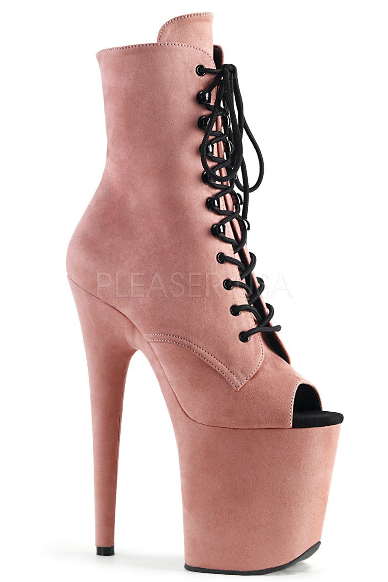 Pleaser USA Flamingo-1021FS Faux Suede 8 Peep Toe Boots - Baby Pink.