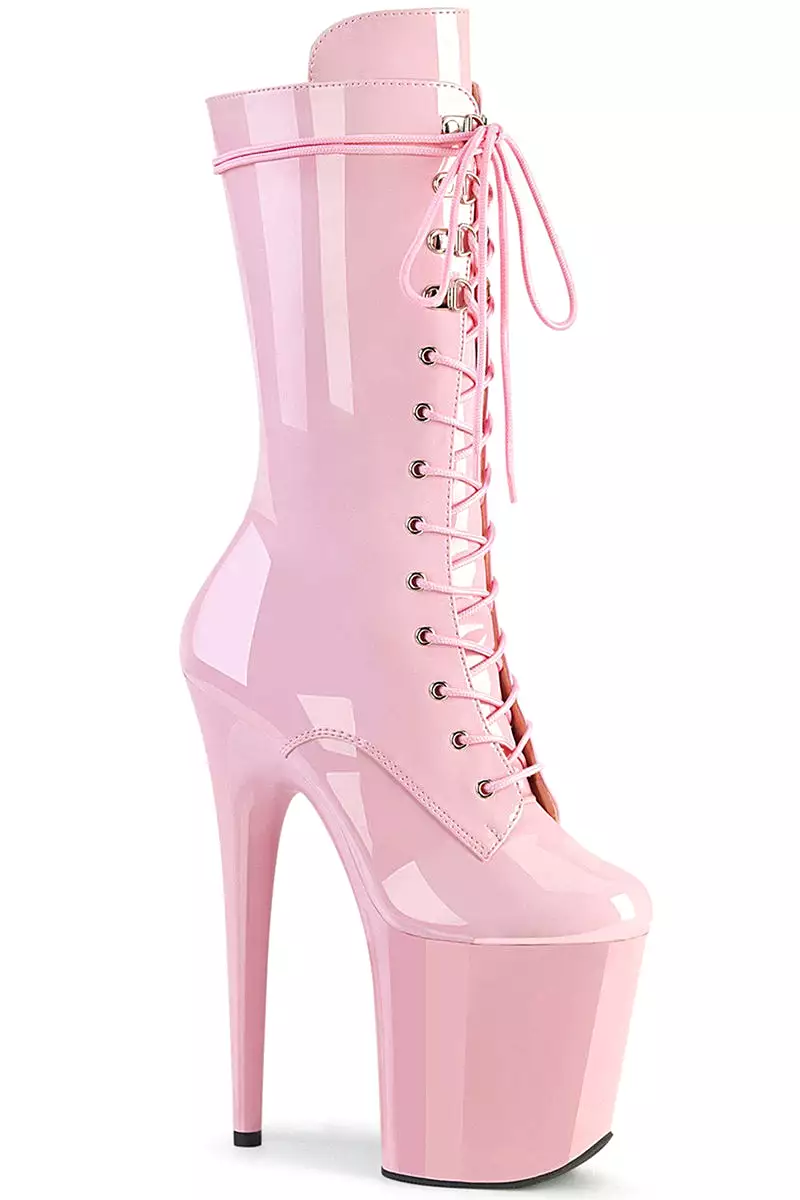 Pleaser USA Flamingo-1050 8 inch Boots - Patent Baby Pink