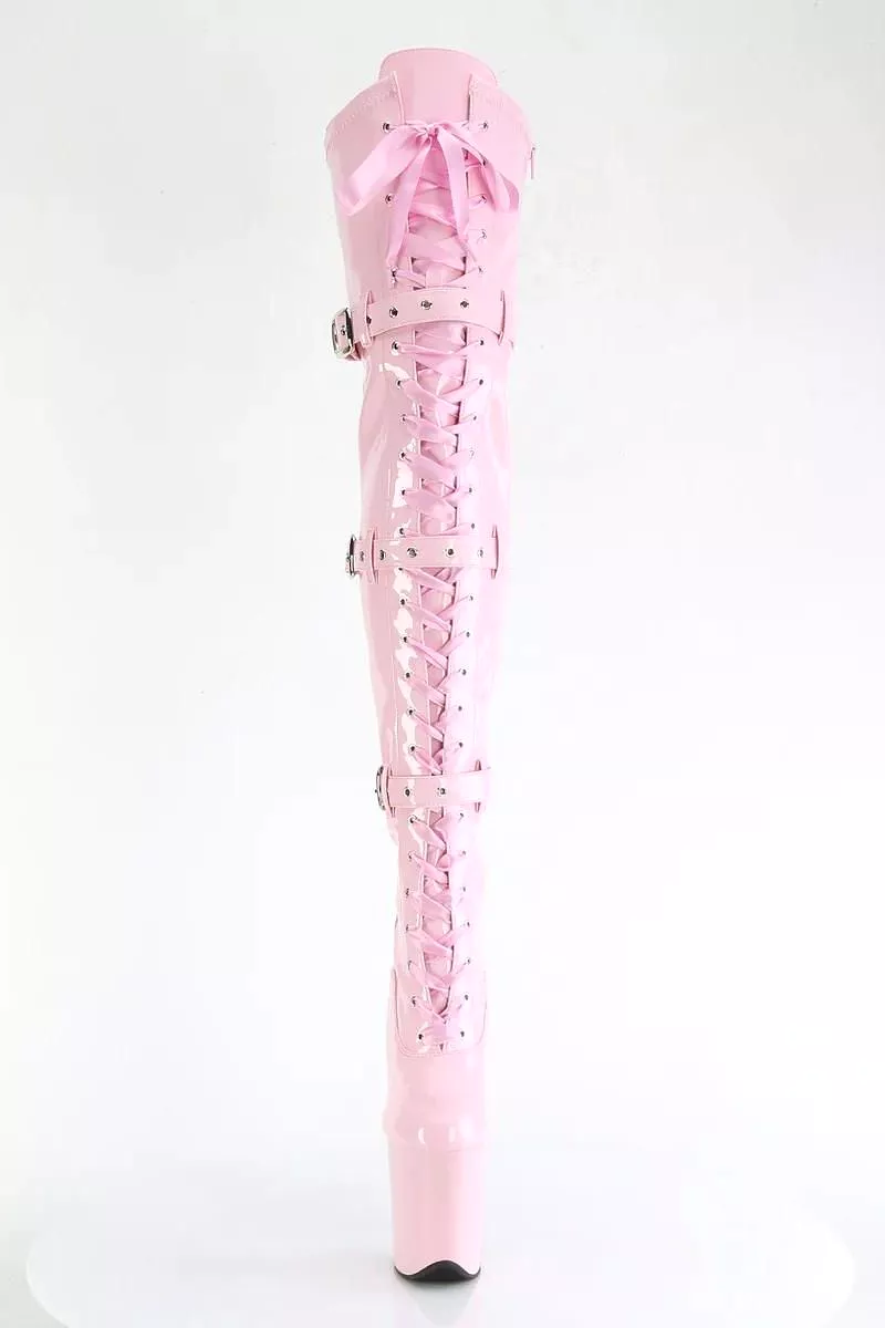 Pleaser USA Flamingo-3028 Thigh High Boots - 8 inch Heels - Patent Pink