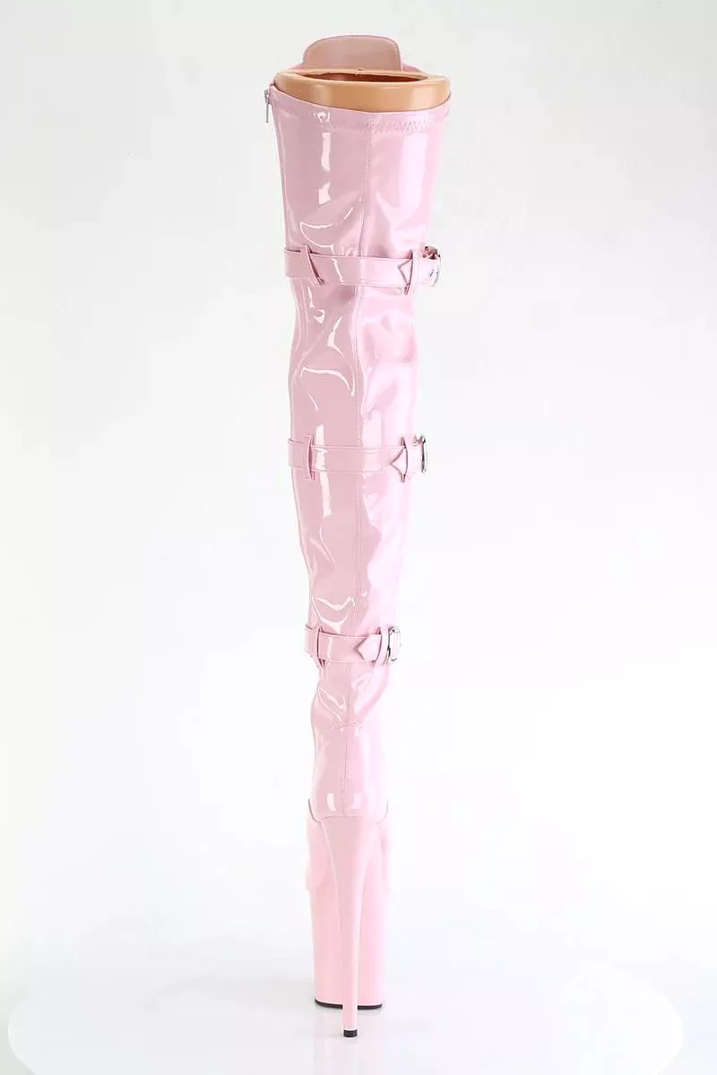 Pleaser USA Flamingo-3028 Thigh High Boots - 8 inch Heels - Patent Pink