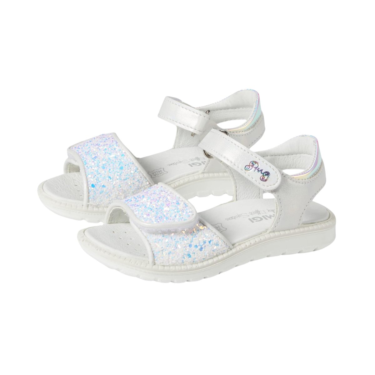 Primigi Girl's White Glitter Sandal, Sizes 31-35