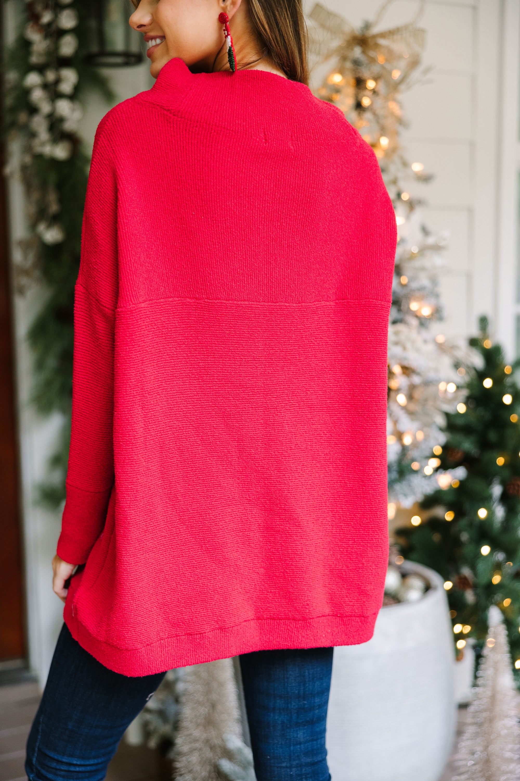 Red Knit Mock Neck Tunic - Comfortable and Stylish