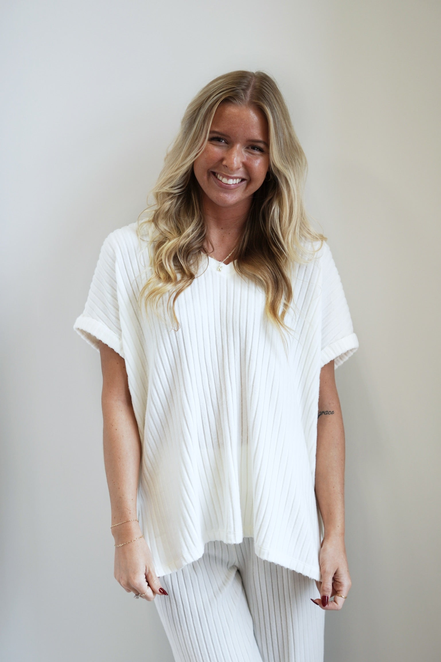 Relaxed Fit Ribbed Tunic Top