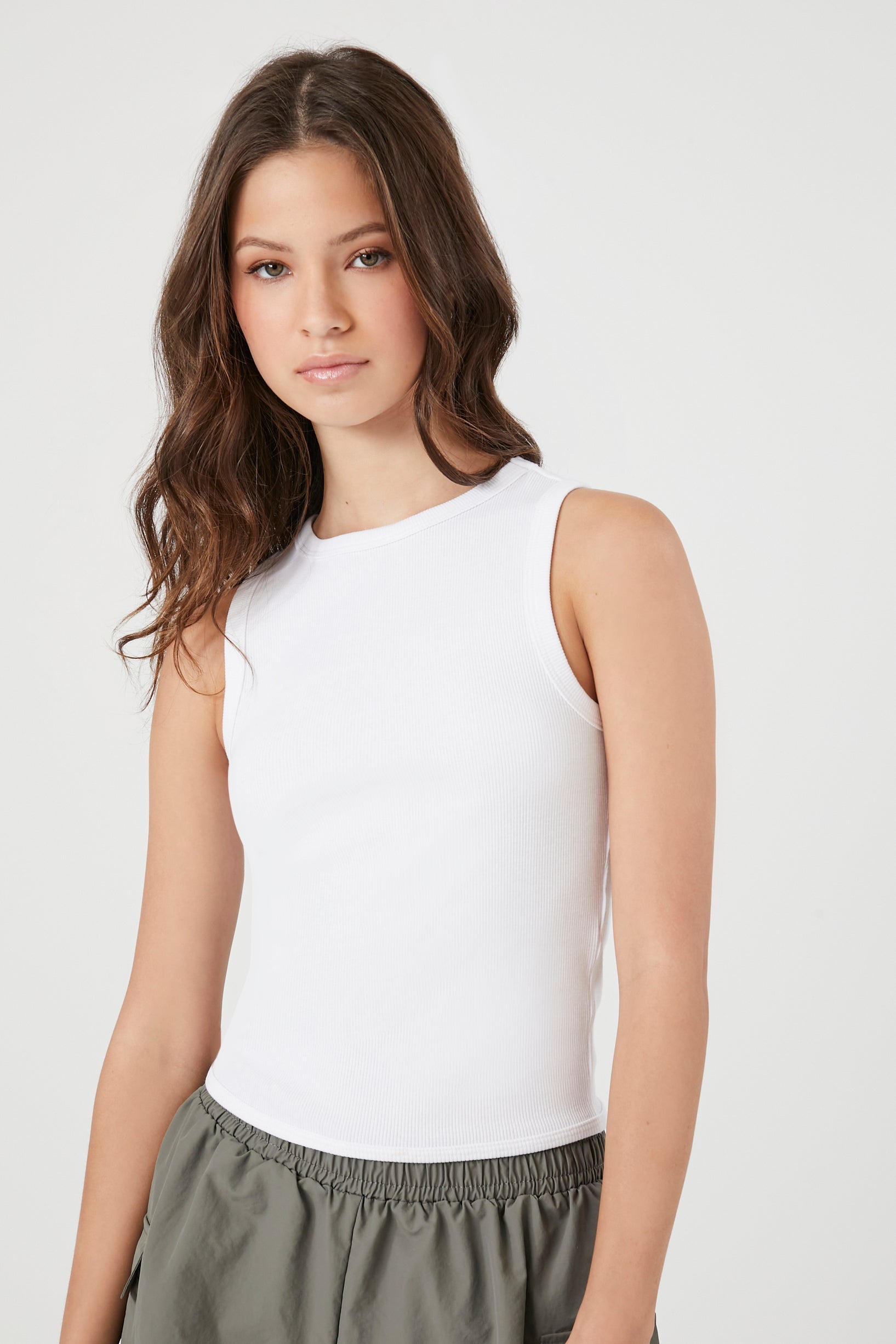 Ribbed Knit Tank Top with Cutout Detail.