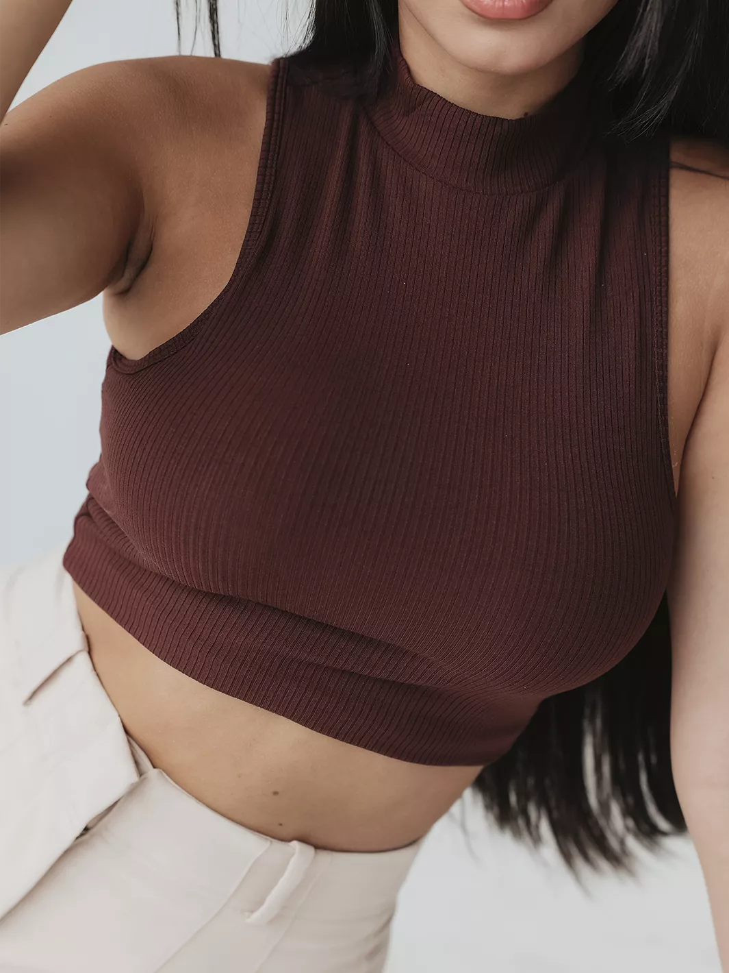 Ribbed Mock Neck Crop Top