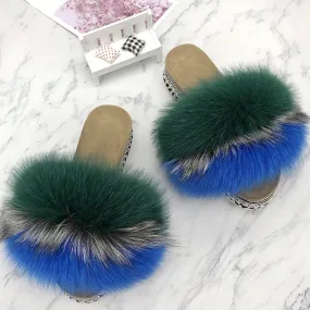 Riveted Platform Fur Heel Slippers for Women's Summer