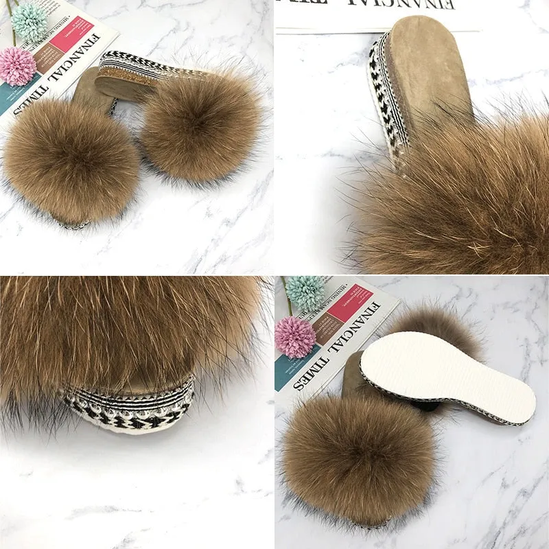 Riveted Platform Fur Heel Slippers for Women's Summer