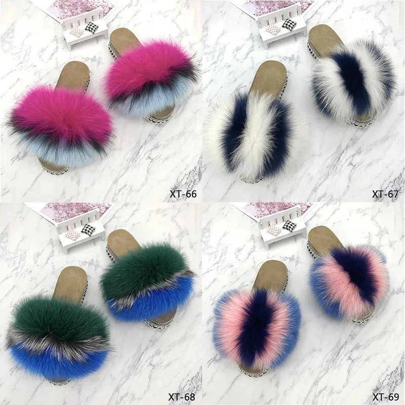 Riveted Platform Fur Heel Slippers for Women's Summer