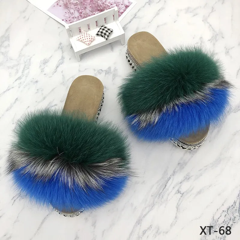 Riveted Platform Fur Heel Slippers for Women's Summer