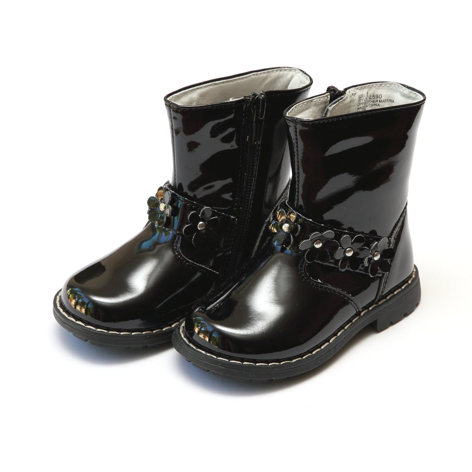 Robin Flower Patent Boot Black