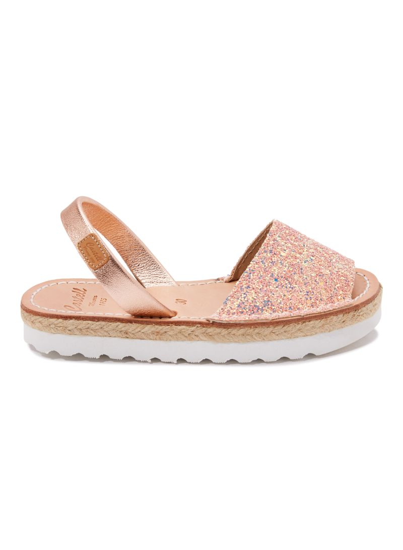 Roma 1886R Strech - Glitter Leather Open Toe Menorcan Sandal for Kids