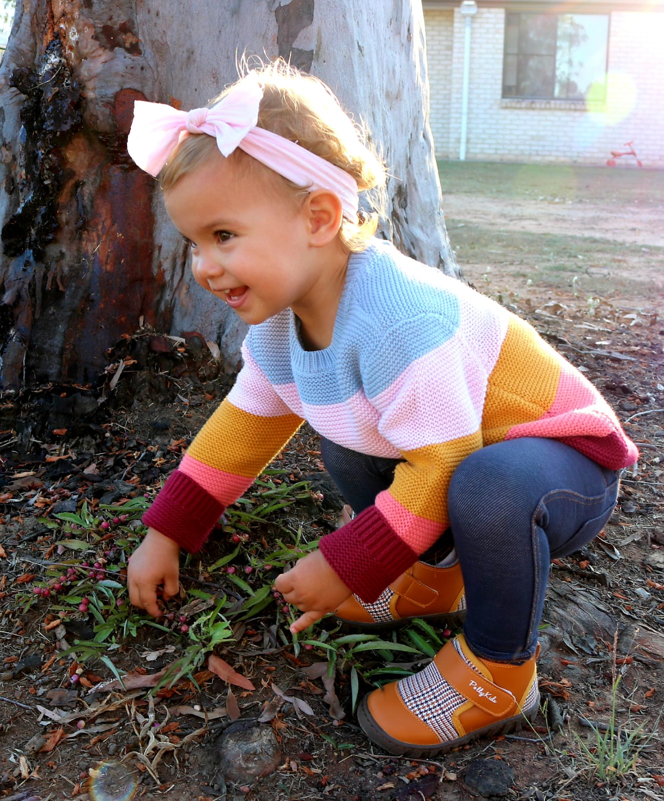 SANDY tan plaid baby toddler boots