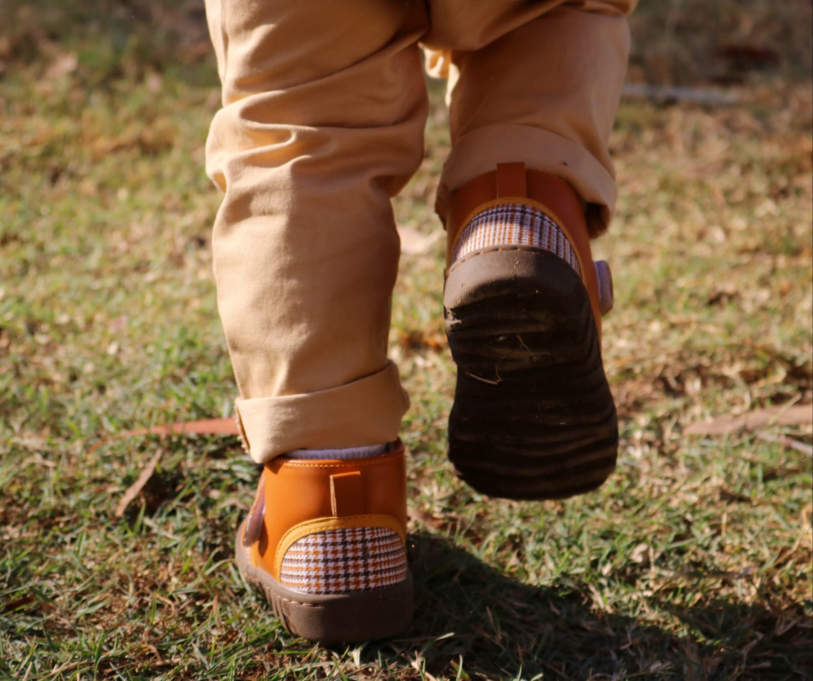 SANDY tan plaid baby toddler boots