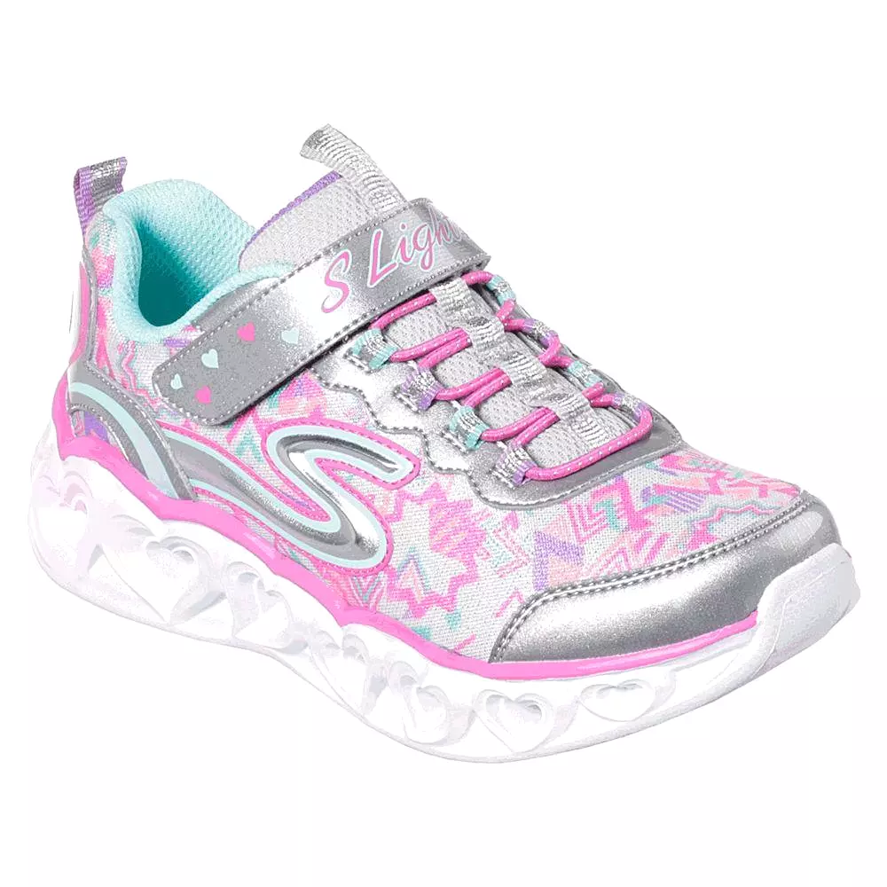 Skechers Girls Heart Lights Silver Shoes