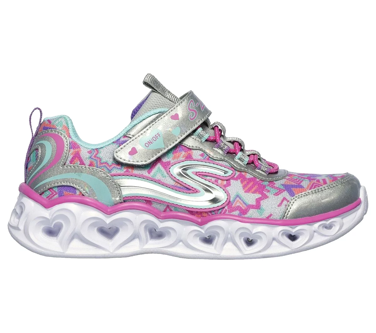 Skechers Girls Heart Lights Silver Shoes