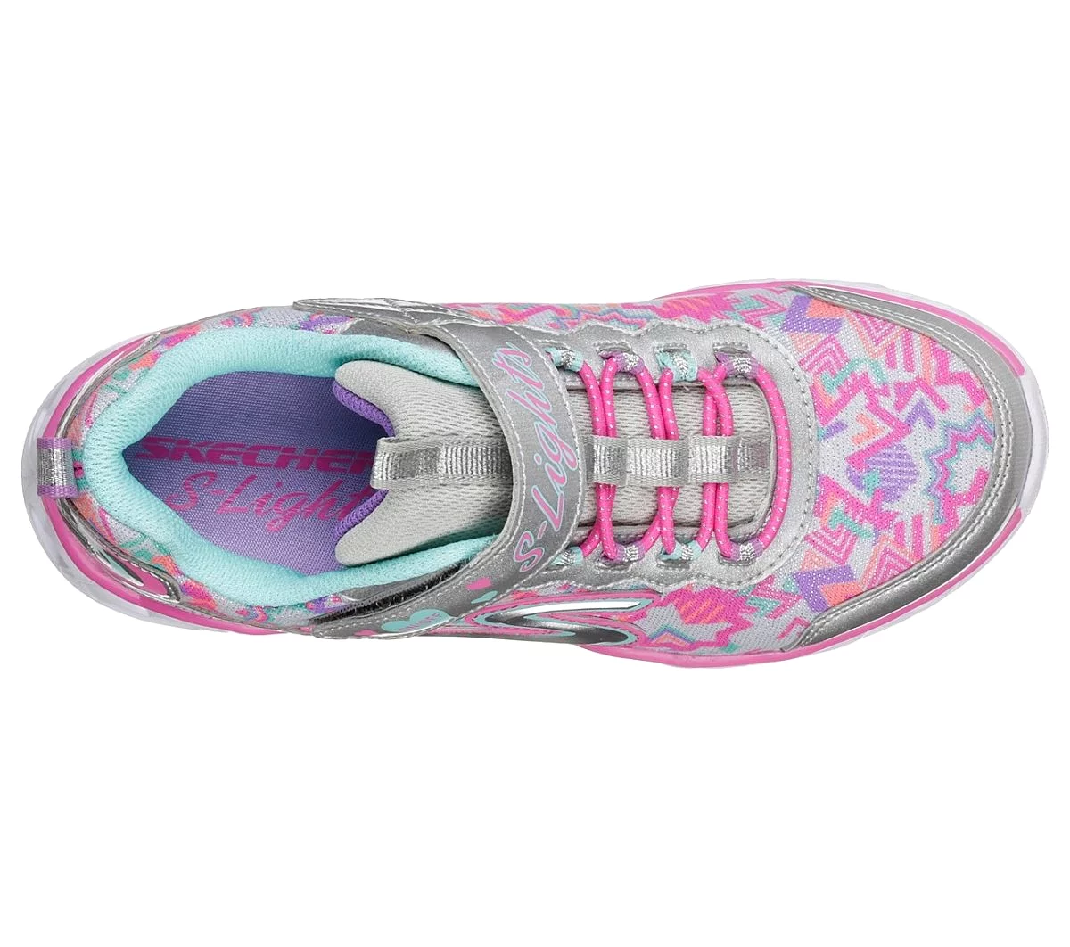 Skechers Girls Heart Lights Silver Shoes