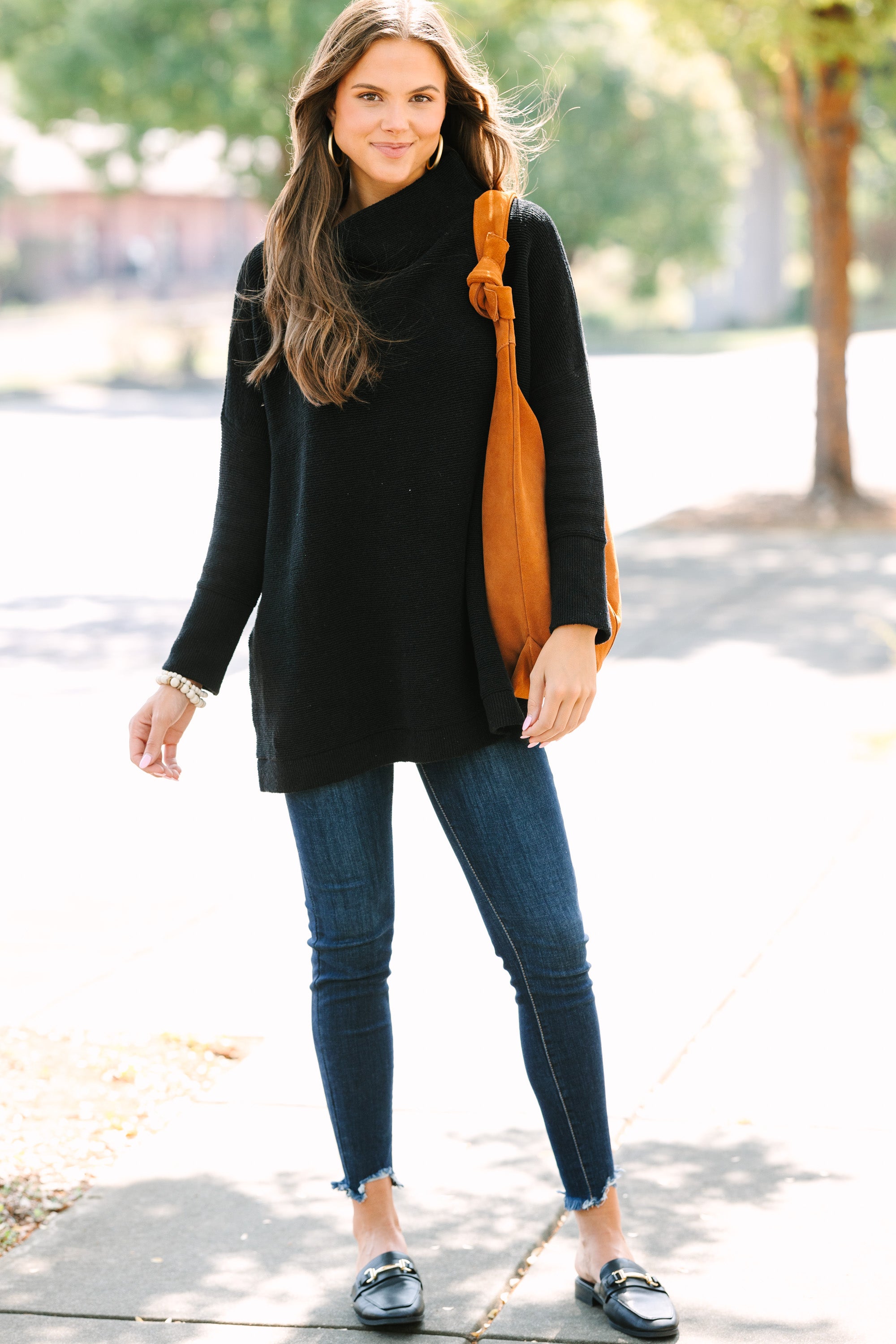 Slouchy Black Mock Neck Tunic - Shop now