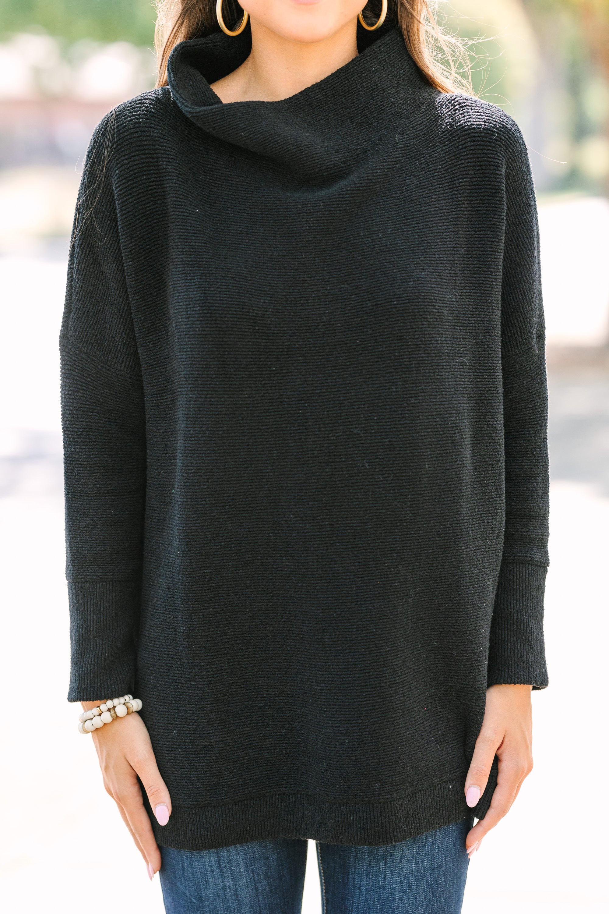 Slouchy Black Mock Neck Tunic - Shop now