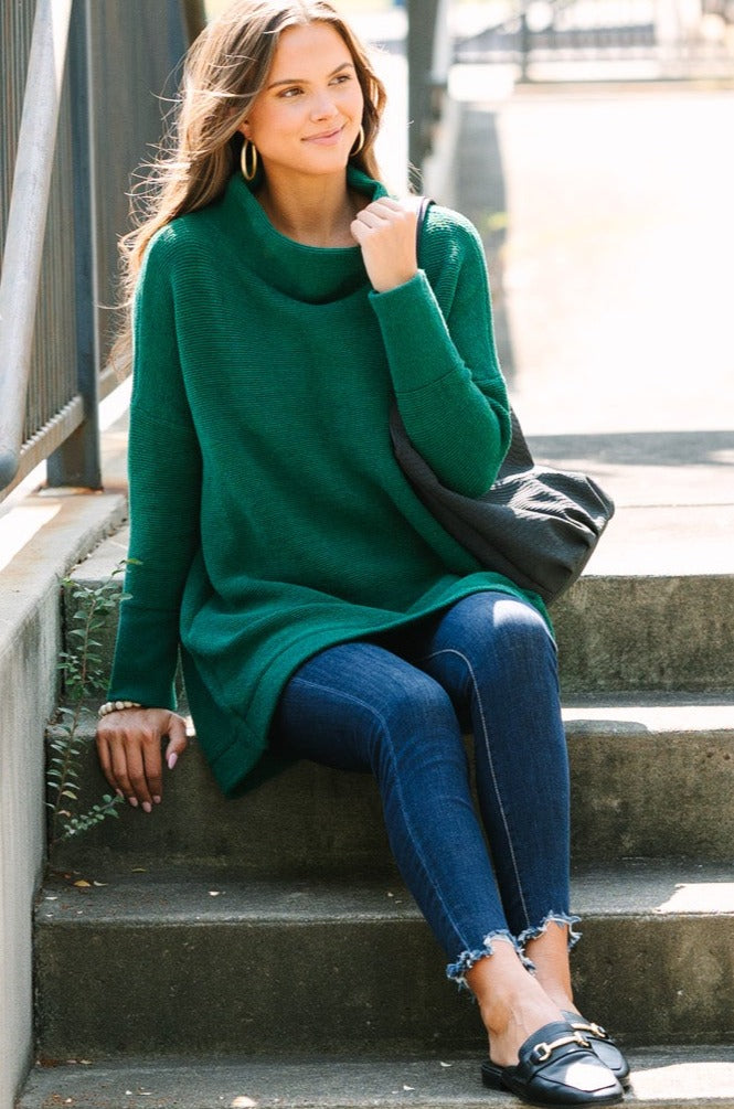 Slouchy Green Mock Neck Tunic