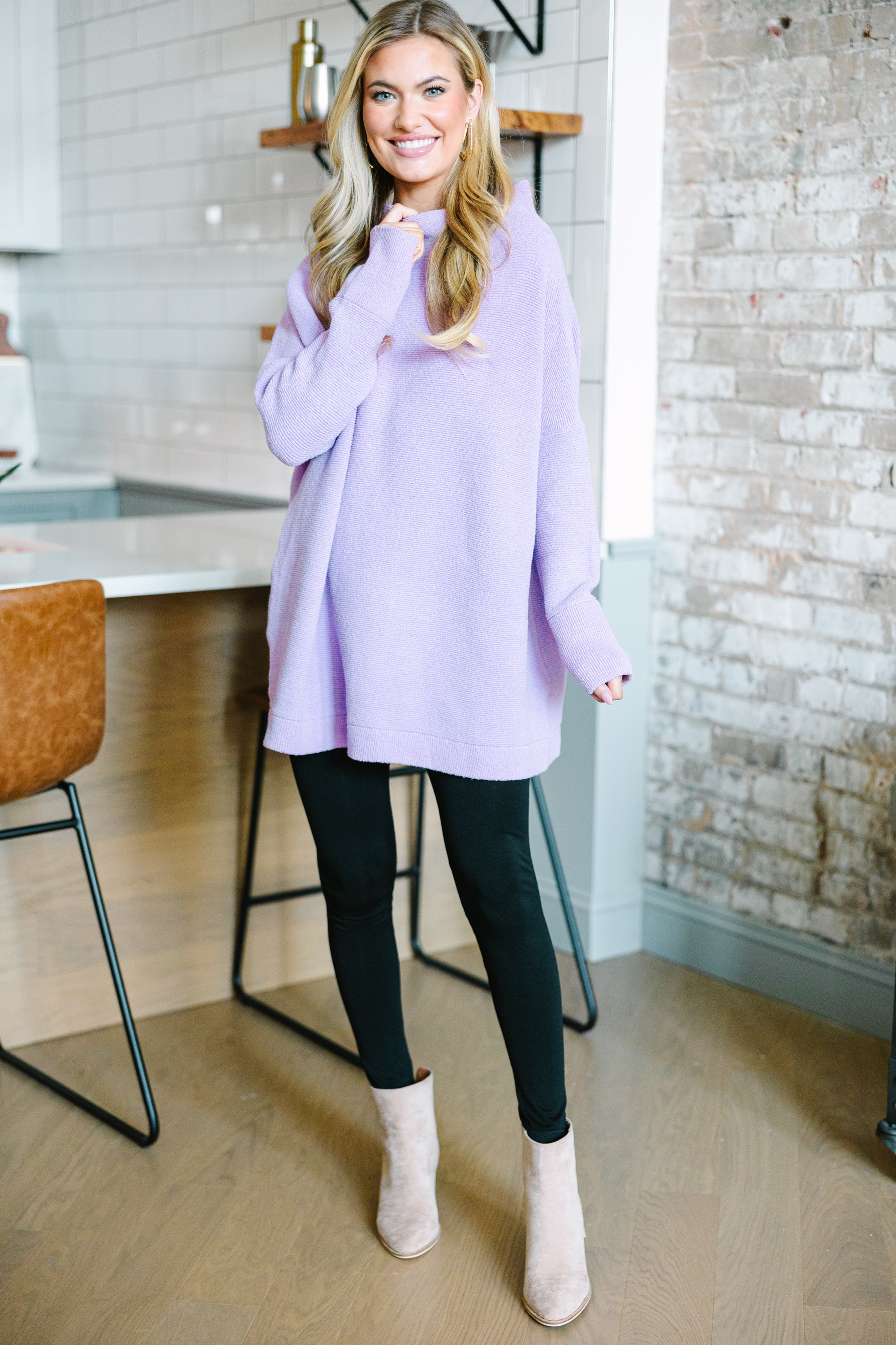 Slouchy Lavender Purple Mock Neck Tunic - Order Now!