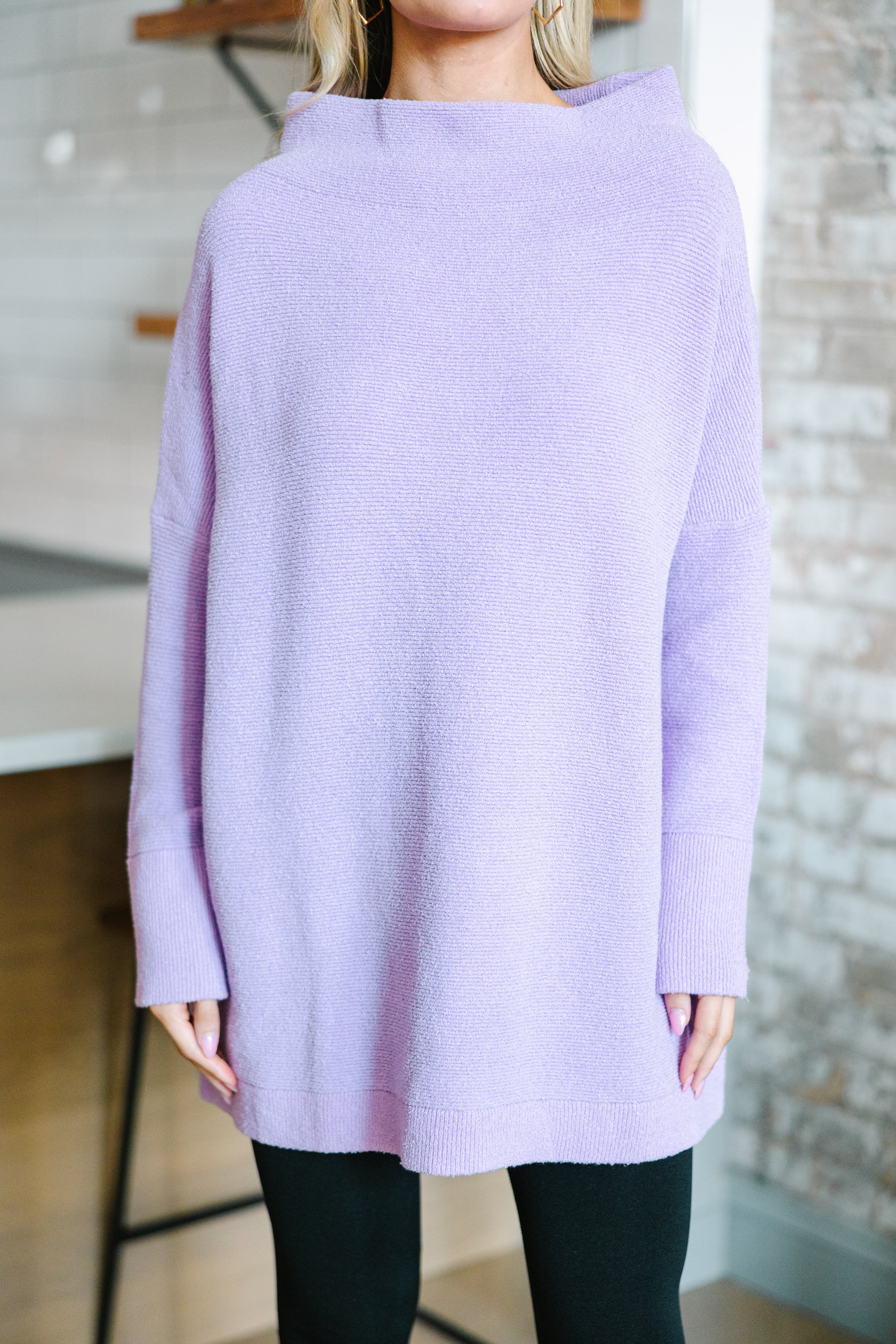 Slouchy Lavender Purple Mock Neck Tunic - Order Now!